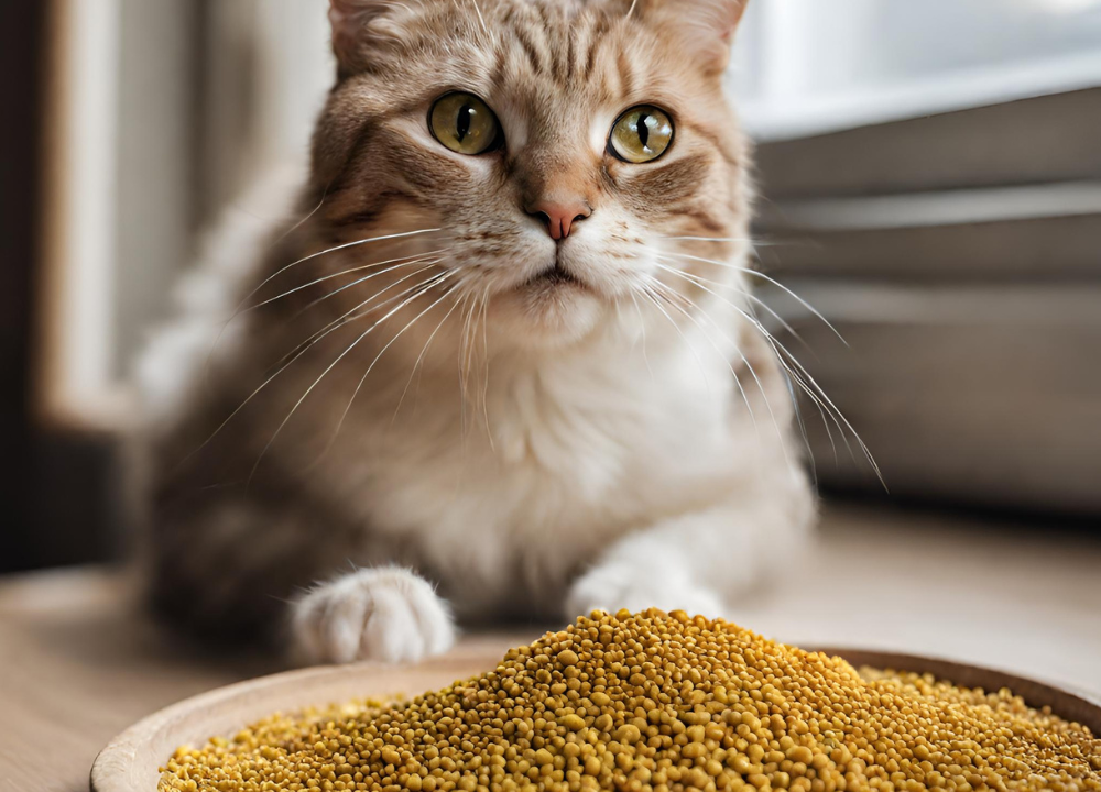 The cat looks at Bee Pollen photo