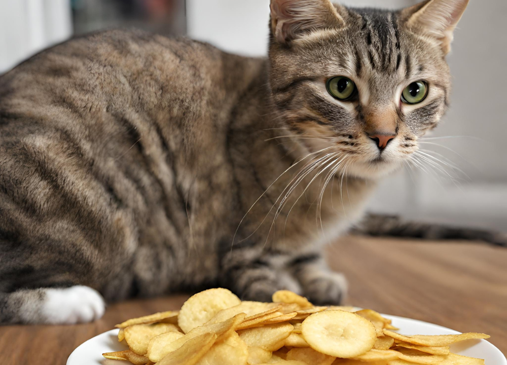 the cat looks at Plantain Chips